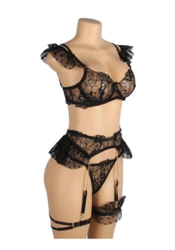PleazureX Sexy Spitzen Lingerie Set Schwarz