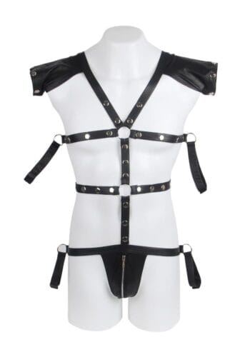 PleazureX Herren Leder Body Harness mit offenem Rücken